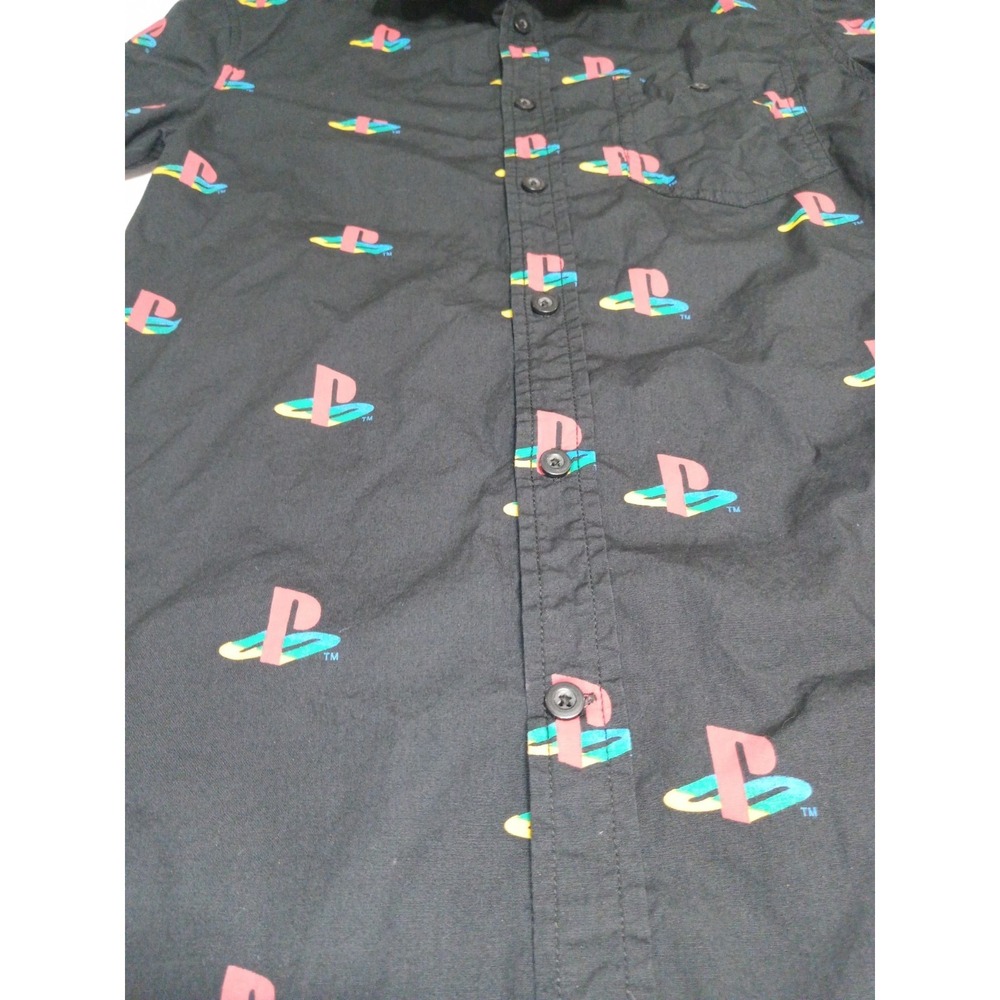 PlayStation Logo Button Down Shirt Mens Small Black All Over Print Gamer - Picture 4 of 8